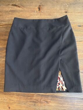 Black Pencil Skirt with Leopard Print Slit inside, does not show when on.